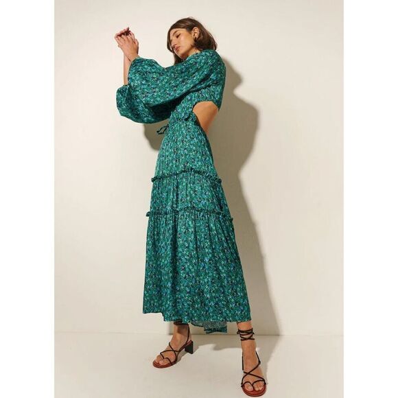 Kivari Acacia Long Sleeve Maxi Dress- Blue Ditzy Spring summer Dress size 4 NWT - Picture 3 of 8